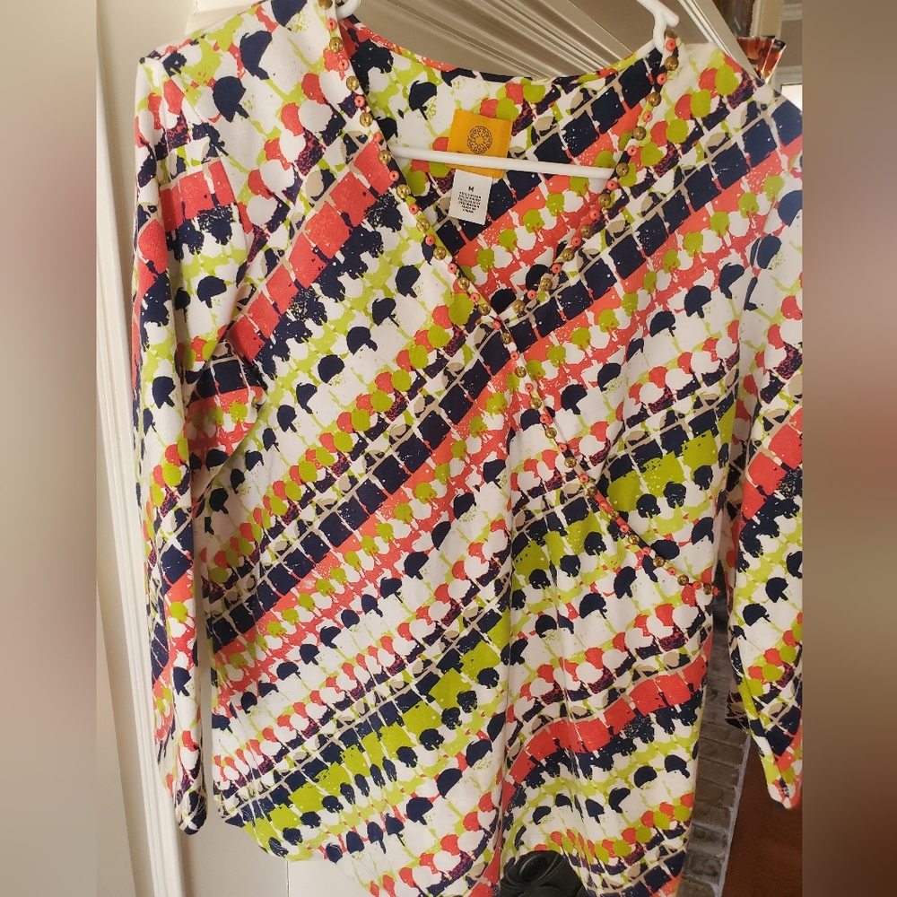 Ruby Rd. Multicolor Patterned Cotton Knit Top Wit… - image 1